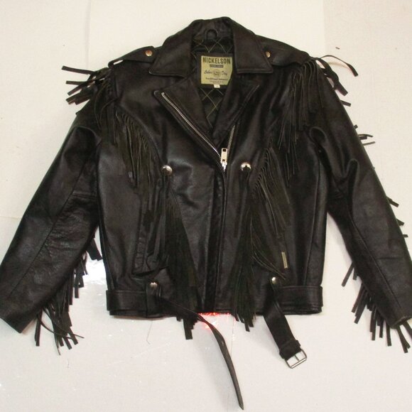 Nickelson Vintage 1990s Fringe Motocycle Biker Insolater Leather Jacket Size M - Picture 1 of 6